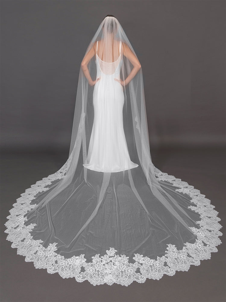 Luxe Soft Italian Tulle - Wide Lace Trim 120" Royal Cathedral Veil