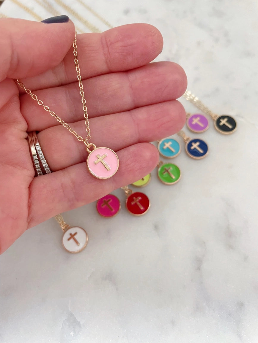 Color Filled Cross Gold Necklace