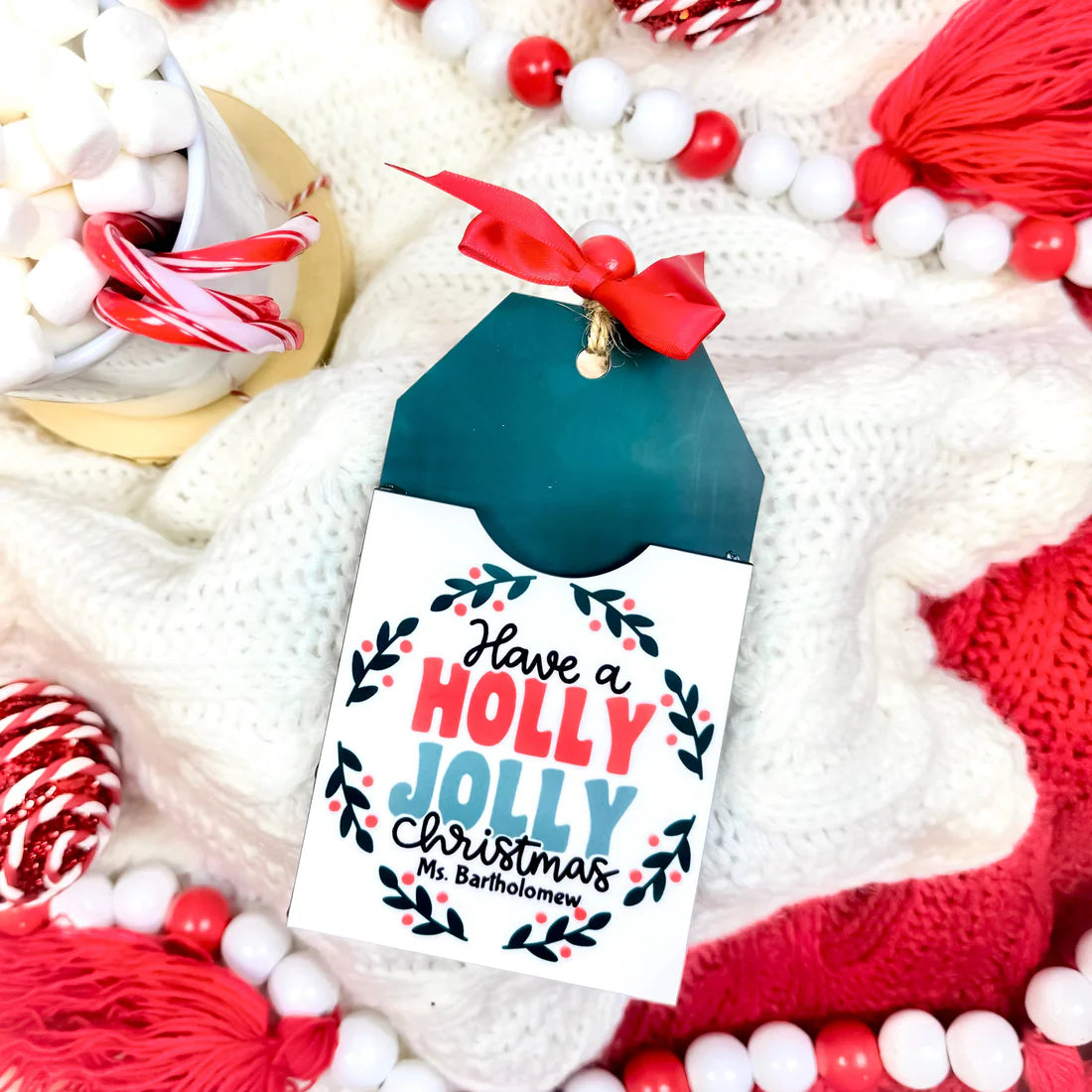 Personalized Gift Card Holder Ornament - Holly Jolly