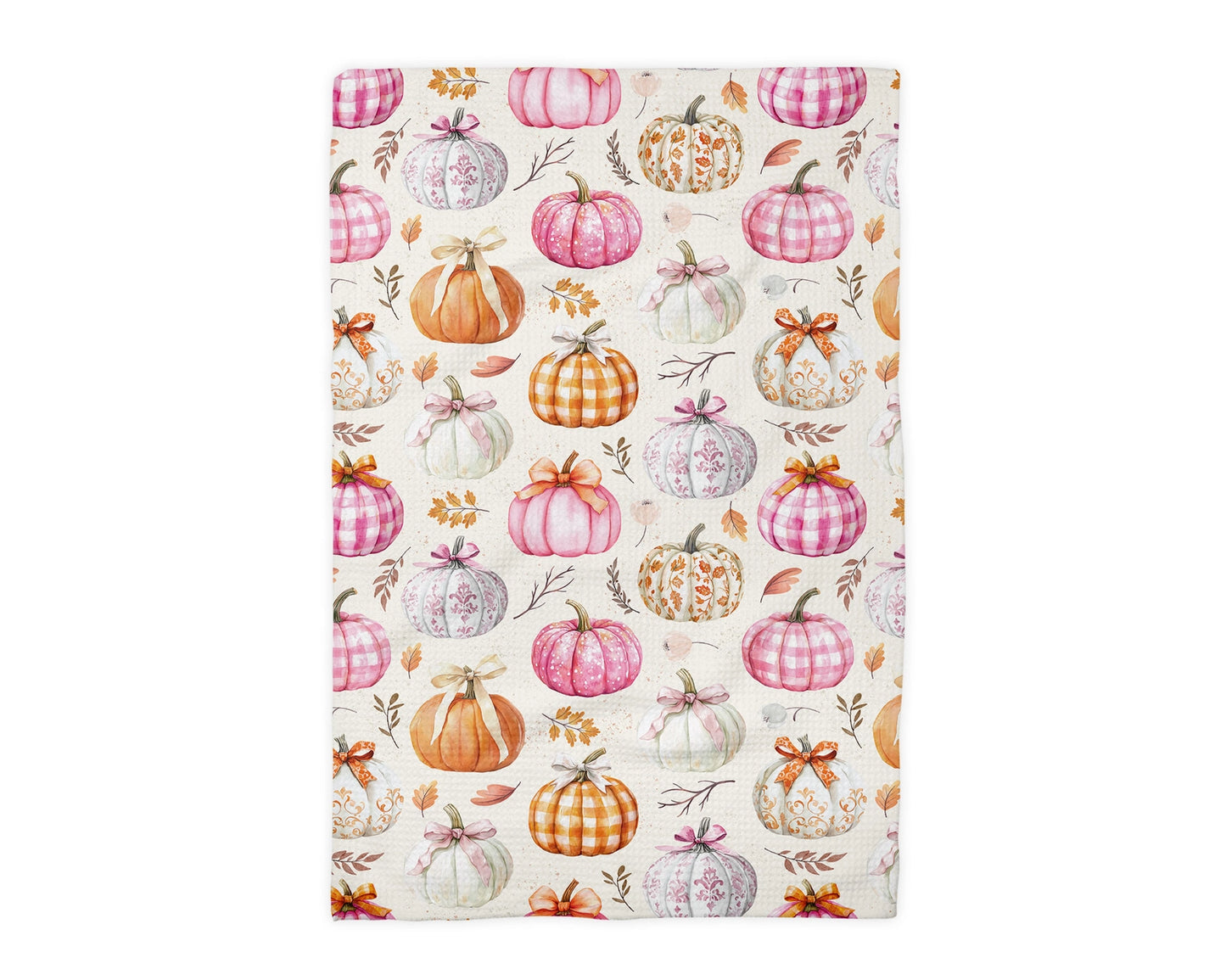 Pink Pumpkin Chinoiserie Waffle Weave Tea Towel