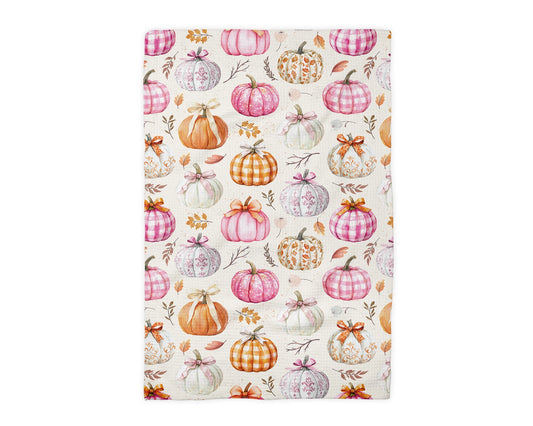 Pink Pumpkin Chinoiserie Waffle Weave Tea Towel