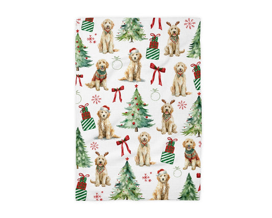 Doodle Dog Christmas Kitchen Waffle Weave Towel
