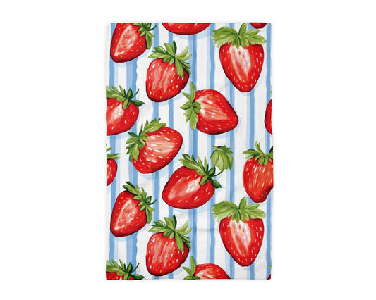 Strawberry Picking Waffle Weave Tea Towel