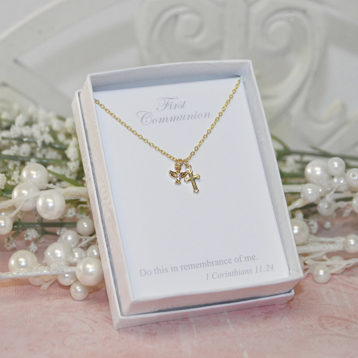 First Communion Dove & Cross Dainty Necklace - NY Gift Boutique