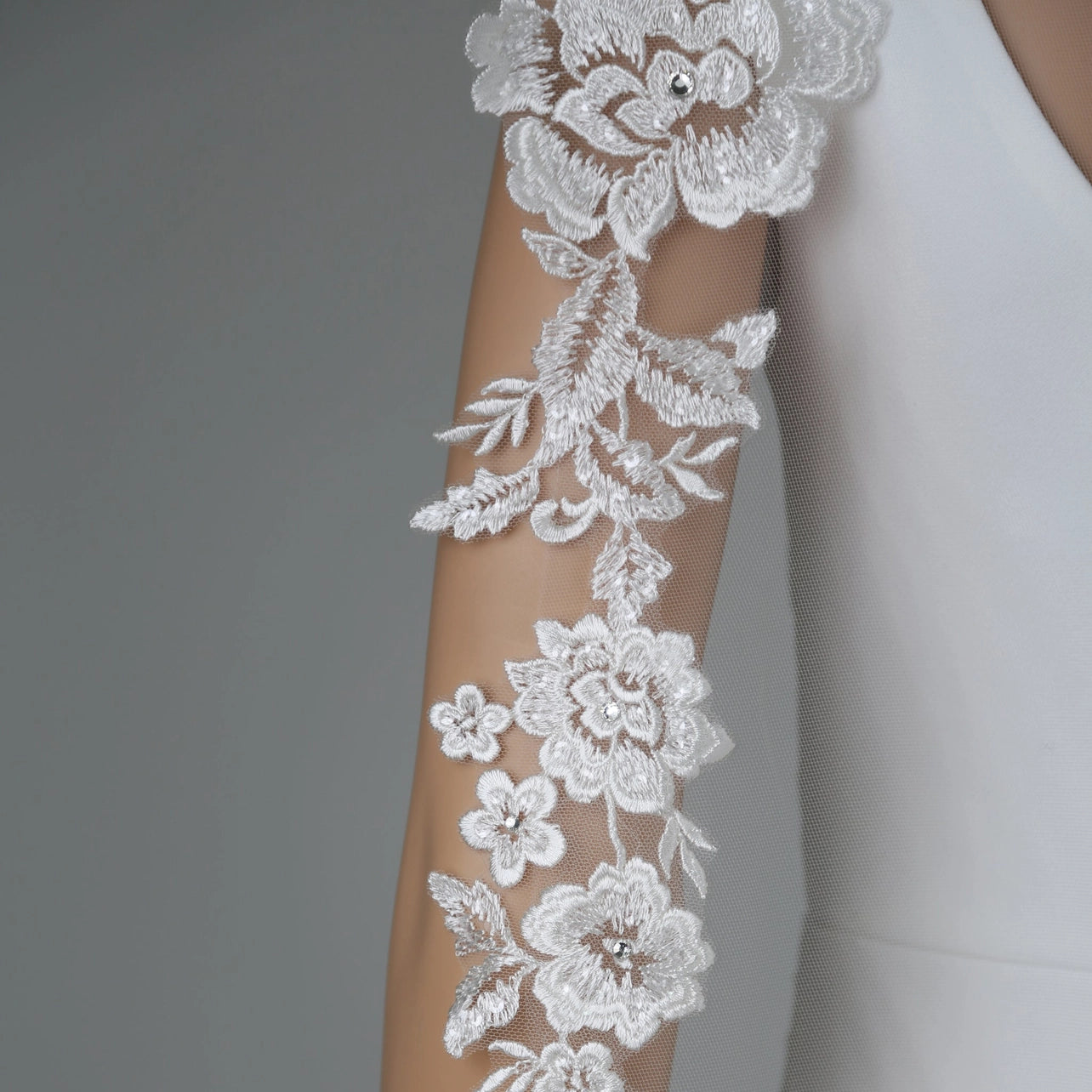 Floral Embroidered Lace Mantilla Veil 60" X 72" - Ivory