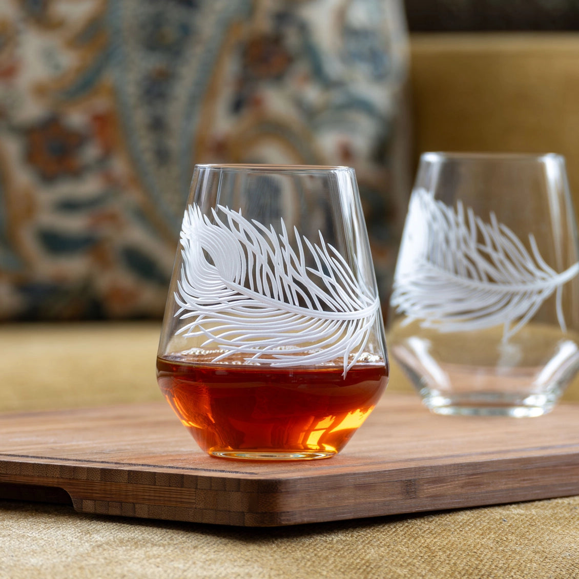 Peacock Stemless Wine Glass 18oz Set of 12