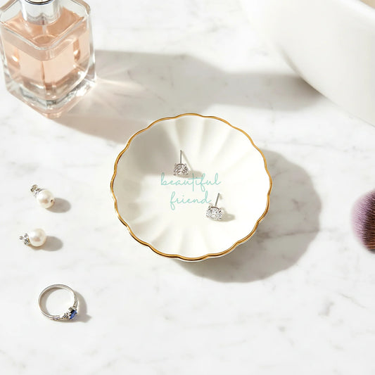 Beautiful Friend Trinket Dish & CZ Stud Earring Set