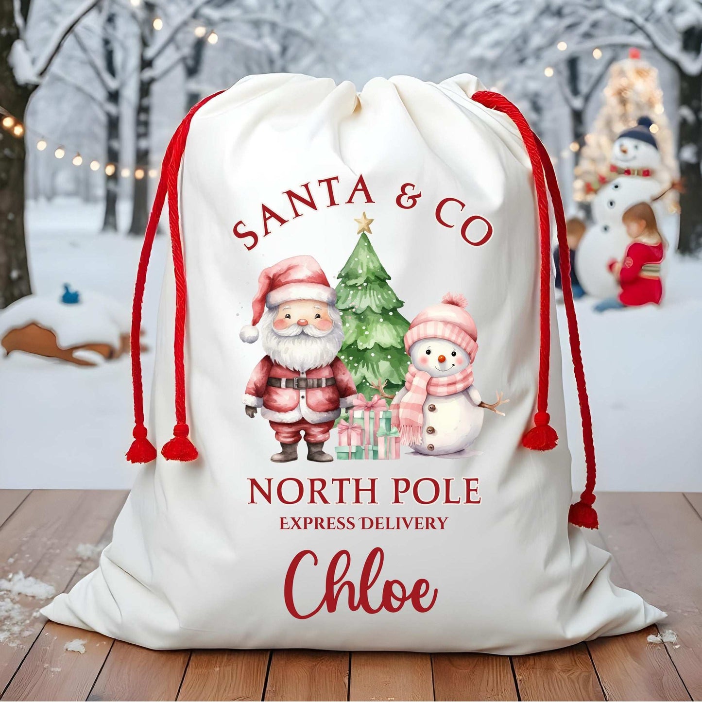 Personalized Santa & Snowman Friends Santa Sack