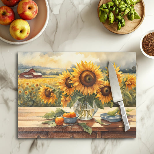 Sunflower Bouquet Tempered Glass Cutting & Serving Board