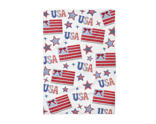 July 4th US Flag Waffle Weave Towel