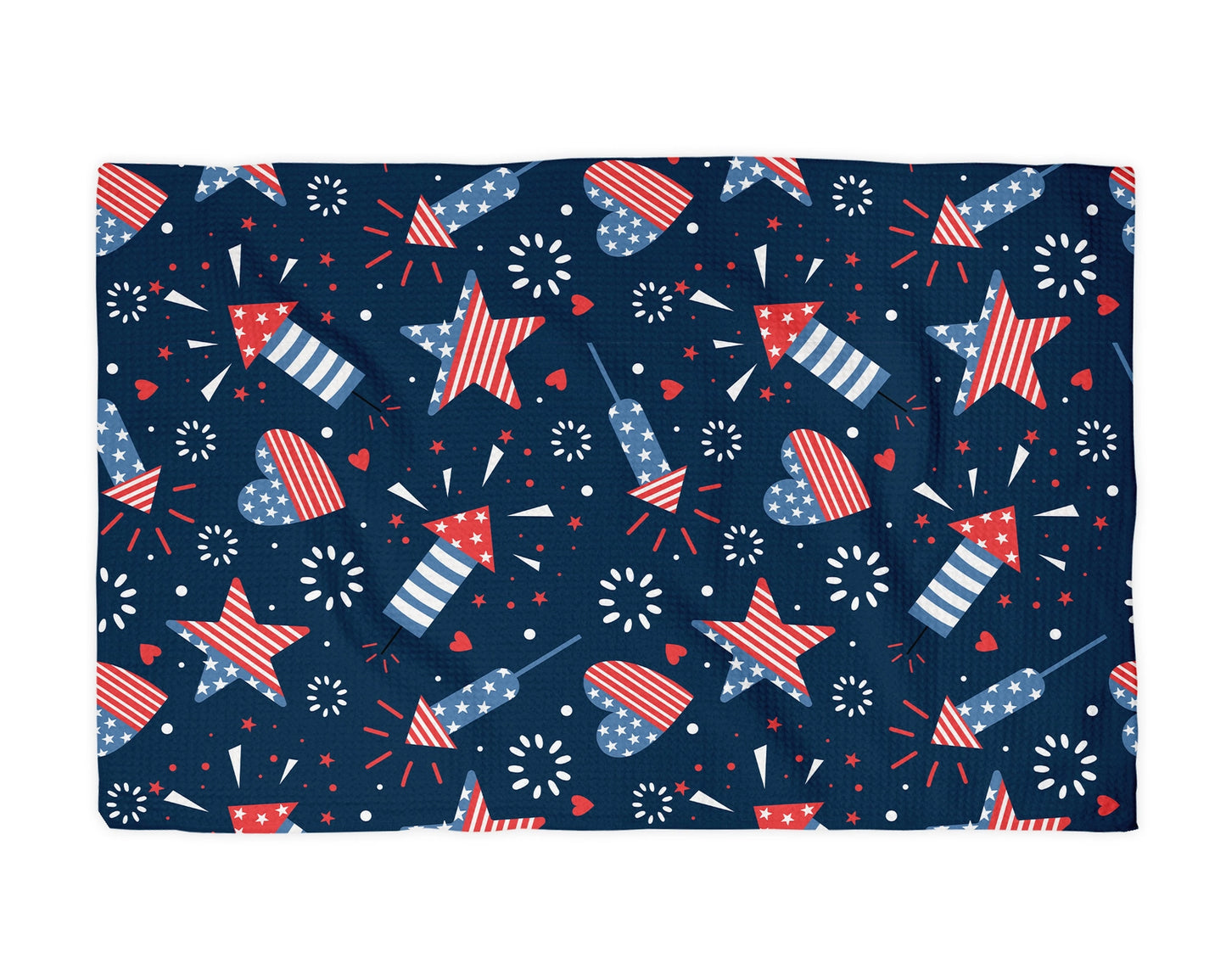 Fireworks and Flags Waffle Weave Tea Towel