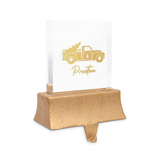 Personalized Acrylic Stocking Holder with Weighted Base - Christmas Truck