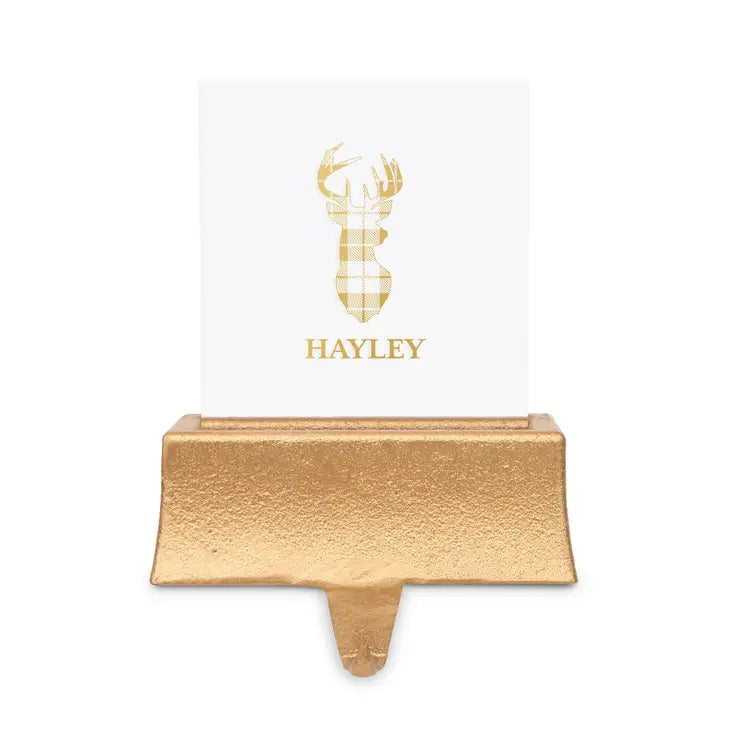 Personalized Acrylic Stocking Holder with Weighted Base - Plaid Stag