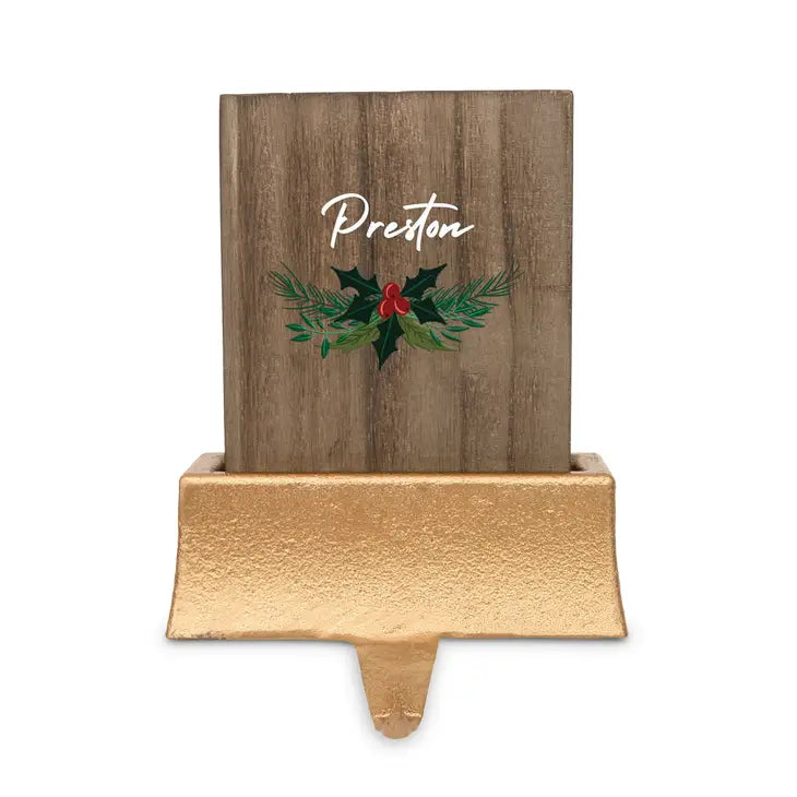 Personalized Stocking Holder with Weighted Base - Holly Berries