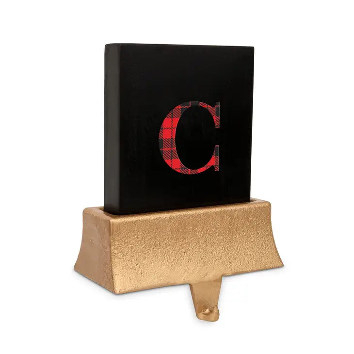 Personalized Stocking Holder with Weighted Base - Buffalo Plaid Initial