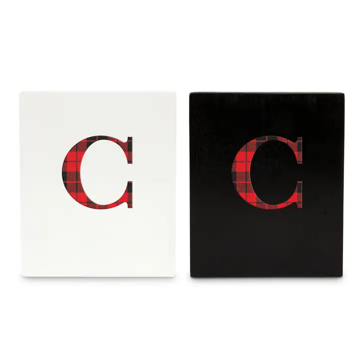 Personalized Stocking Holder with Weighted Base - Buffalo Plaid Initial