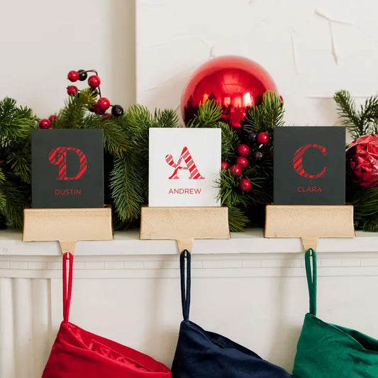 Personalized Stocking Holder with Weighted Base - Candy Cane Striped Initial
