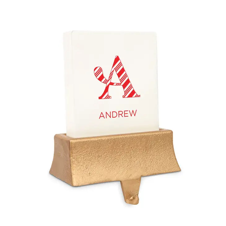 Personalized Stocking Holder with Weighted Base - Candy Cane Striped Initial