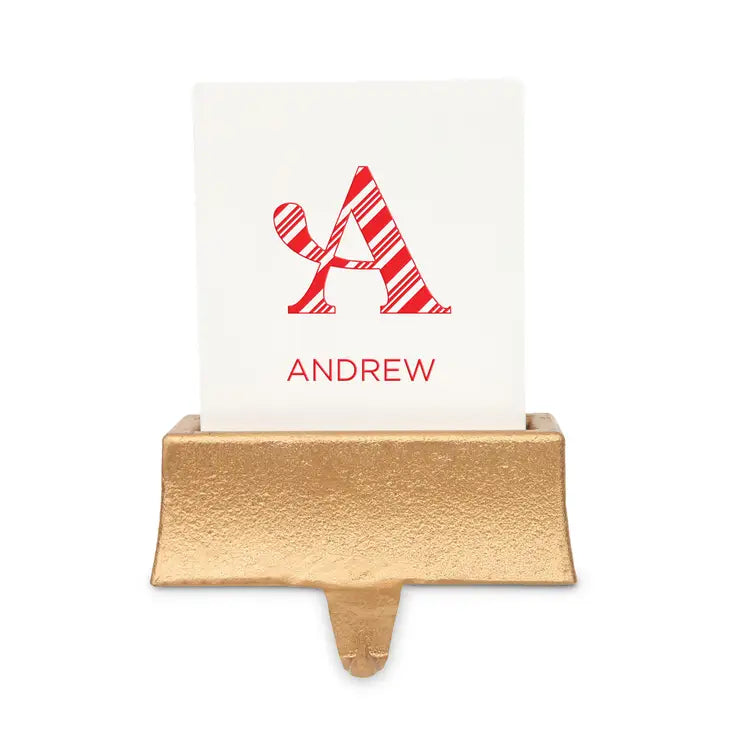 Personalized Stocking Holder with Weighted Base - Candy Cane Striped Initial