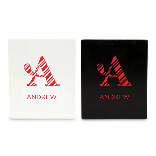 Personalized Stocking Holder with Weighted Base - Candy Cane Striped Initial