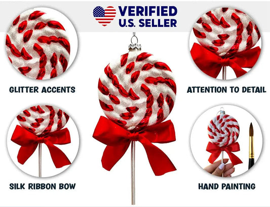 Red Swirl Candycane Lollipop Glass Christmas Ornament