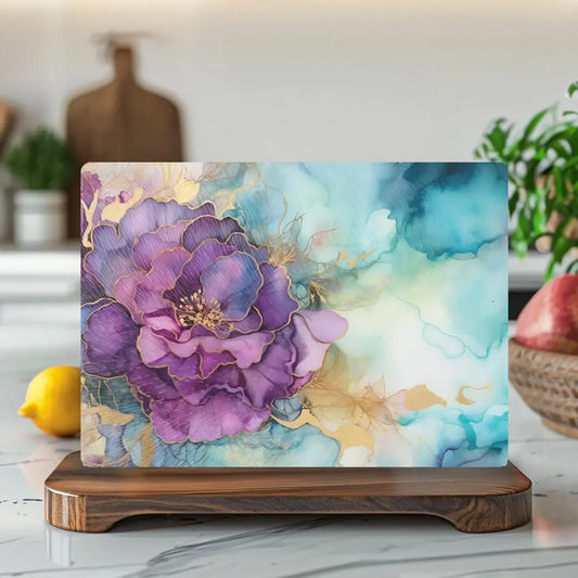 Purple Bloom Tempered Glass Kitchen Cutting & Serving Board