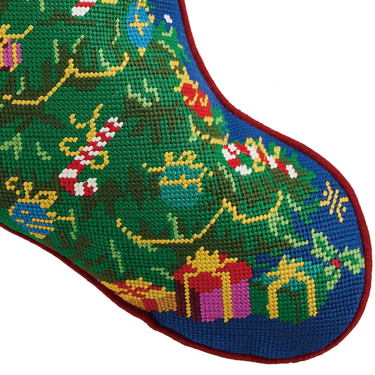 Christmas Tree Embroidered Stocking - Blue