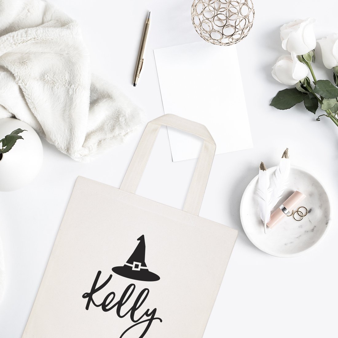Personalized Name Witch Kid's Canvas Tote Bag