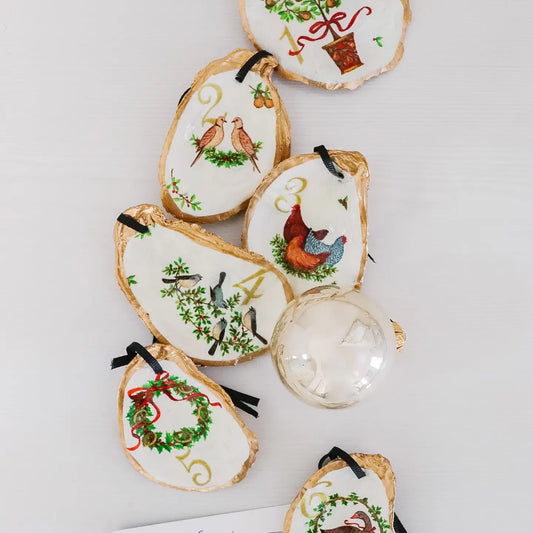 The 12 Days of Christmas Oyster Ornament Set