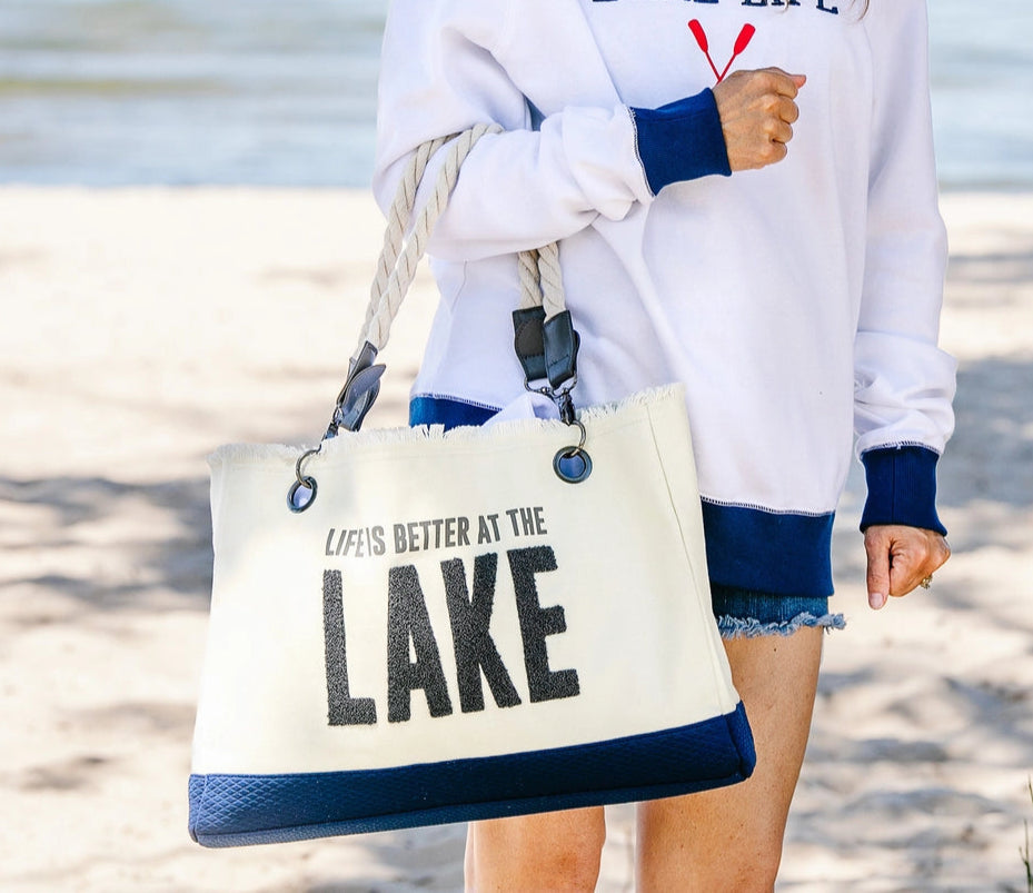 Life is Better at the Lake - 21" X 12" Canvas Tote