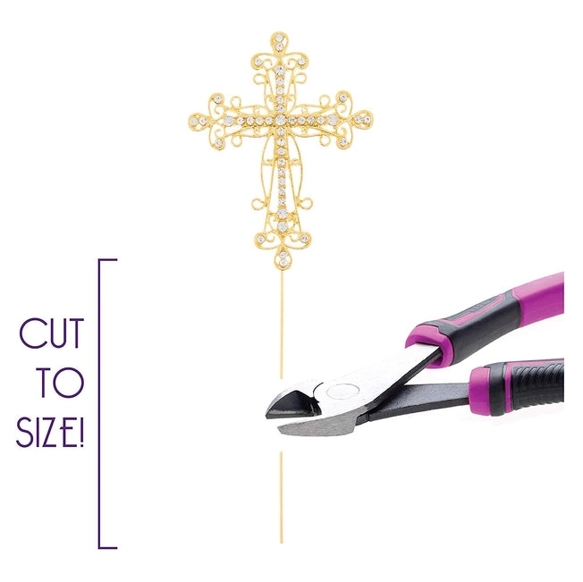 Rose Gold Scroll Crystal Cross Cake Topper