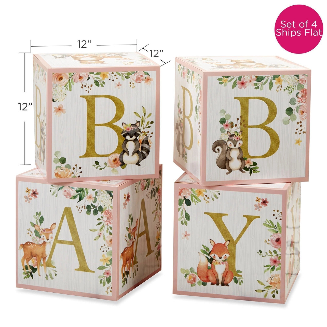 Woodland Baby Block Box - Pink (Set of 4)