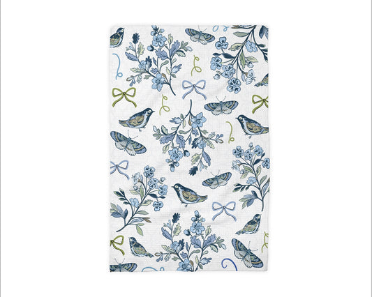 Bird Chinoiserie Floral Waffle Weave Tea Towel