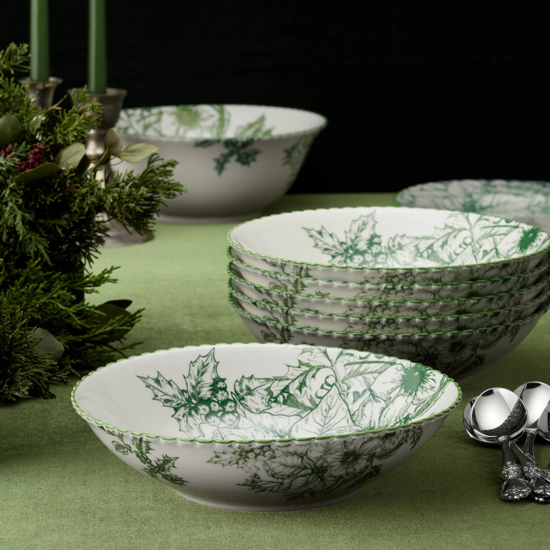 Winter Evergreen Soup/Pasta Bowls Set of 6