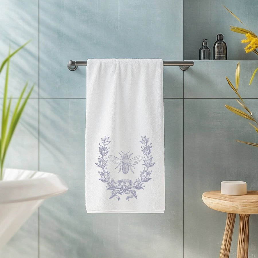 French Inspired Blue Bee Bath Towel