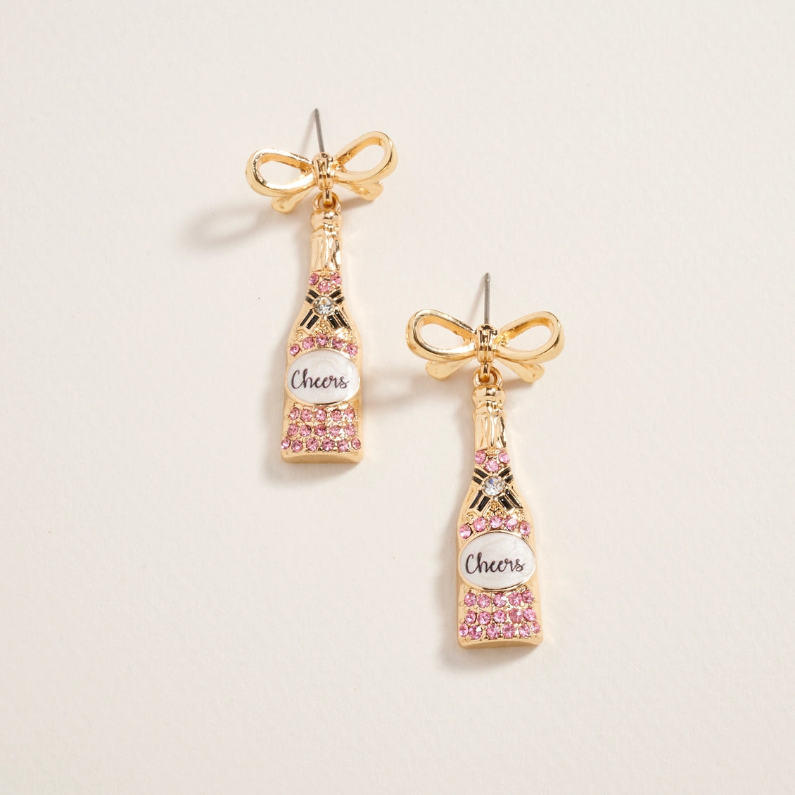 Cheers Champagne Rhinestone Bow Post Earrings