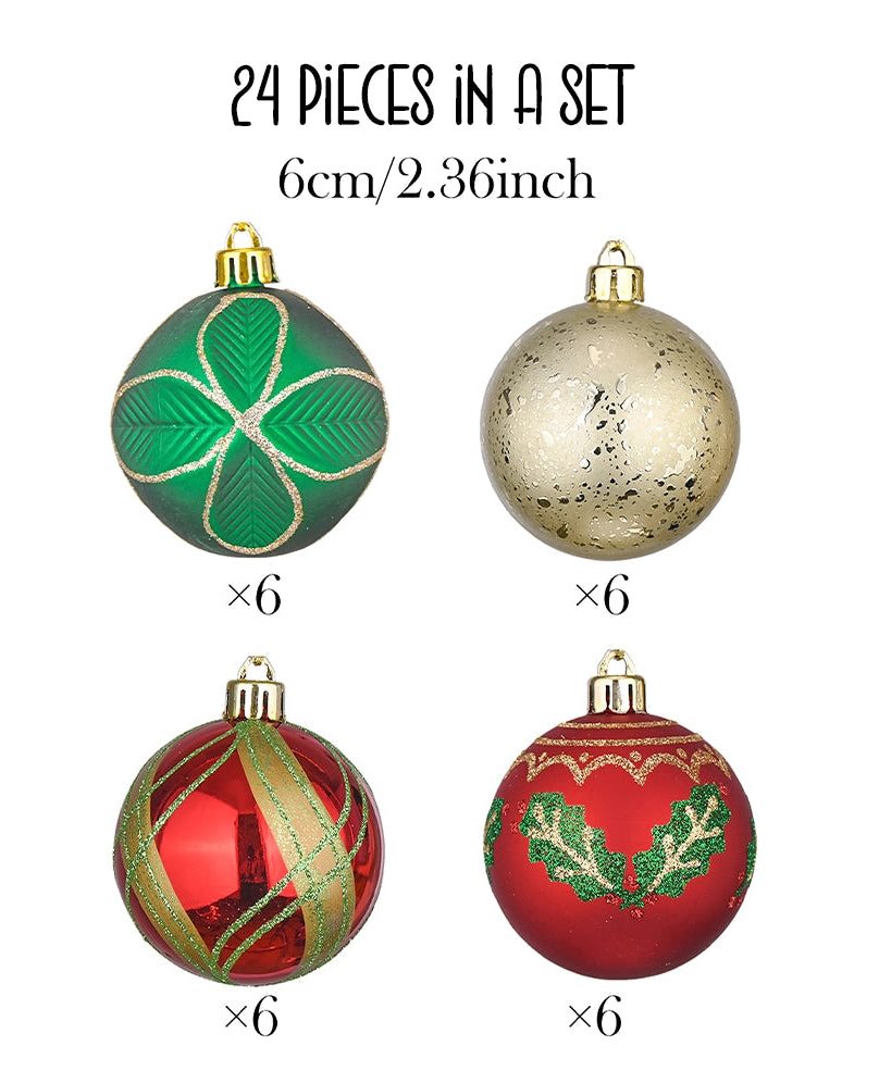 Refined Ornament Bauble Set, 24 Pc Set Red, Gold, and Green