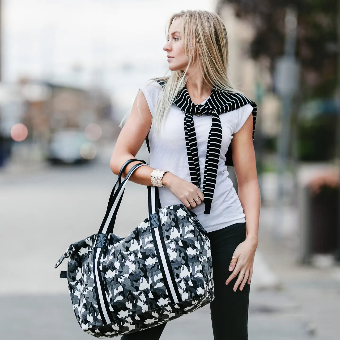 Noir Woodland - 23" X 14" Canvas Camo Tote