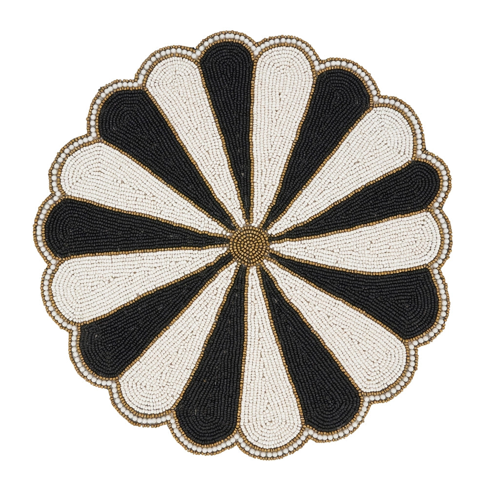 Black & White Beaded Pinwheel 14" Round Placemat Set of 4