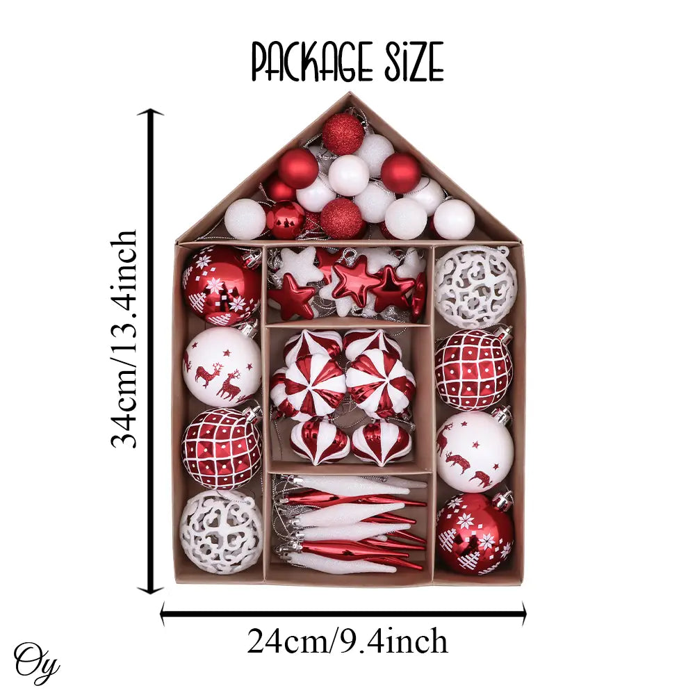Red and White Christmas 70 pc Ornament Set