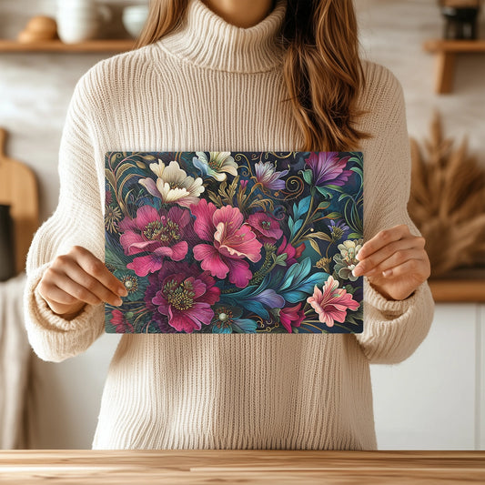 Multi Floral BloomTempered Glass Cutting & Serving Board