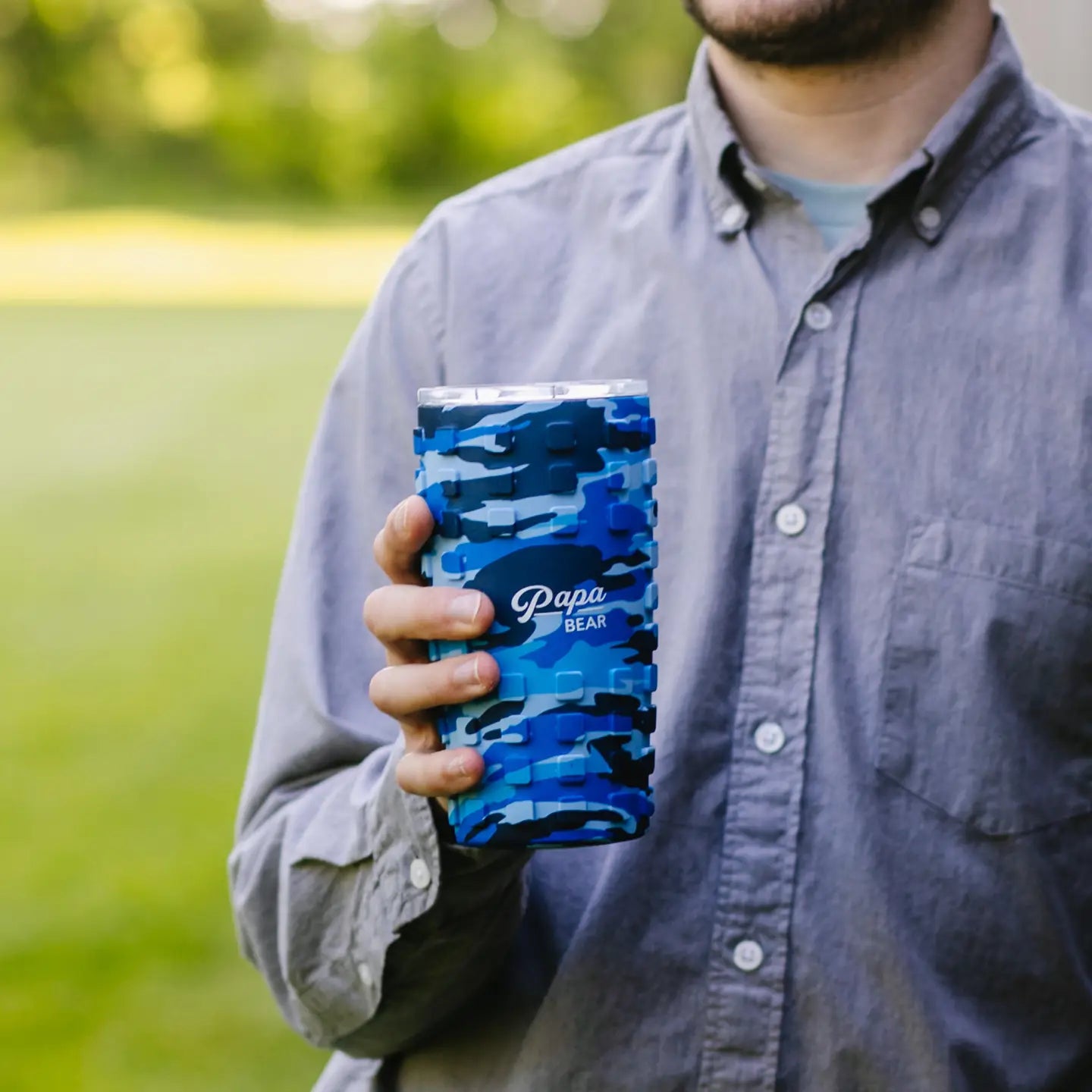 Papa Bear - 20 oz Travel Tumbler with 3D Silicone Wrap