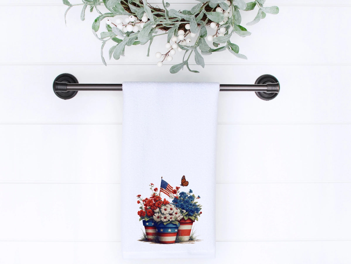 Patriotic Flower Pots Hand Towel