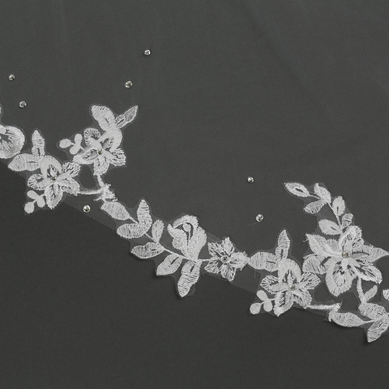 Floral Embroidered Lace Crystal Bridal Veil 120" X 108"- Ivory