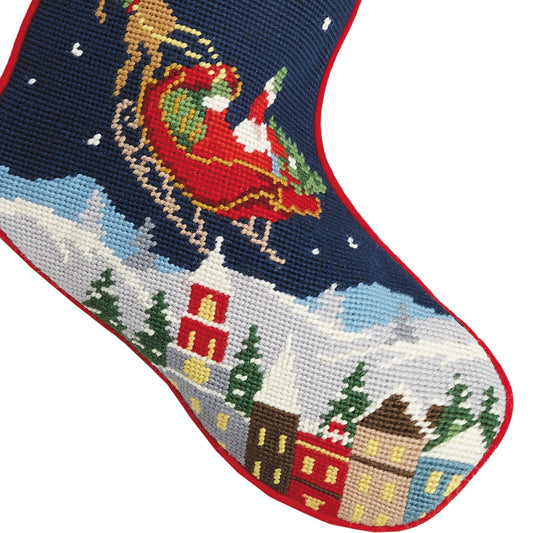 Santa and Reindeers Needlepoint Stocking