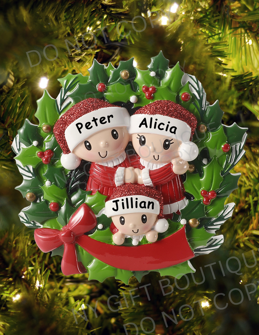 Family in Christmas Wreath Personalized Ornament