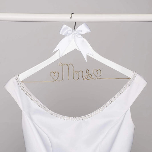 Mrs Wedding Dress Hanger - White with Light Gold Wire