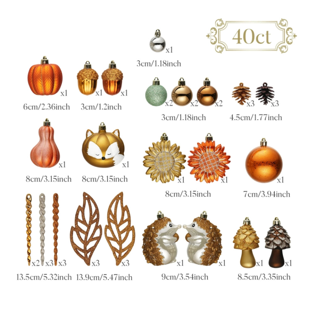 Fall Harvest Christmas Tree 40 Piece Ornaments Set