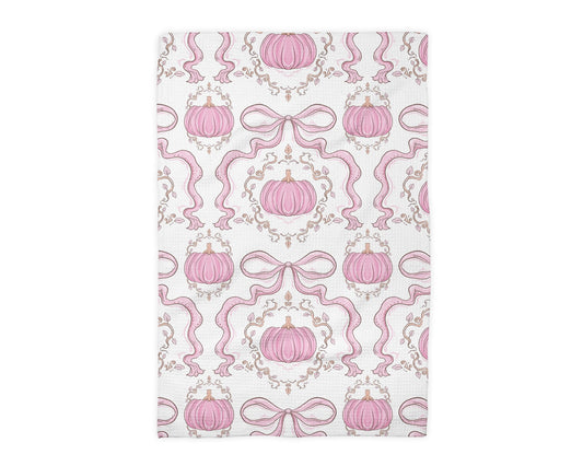 Pink Pumpkin Chinoiserie Waffle Weave Tea Towel