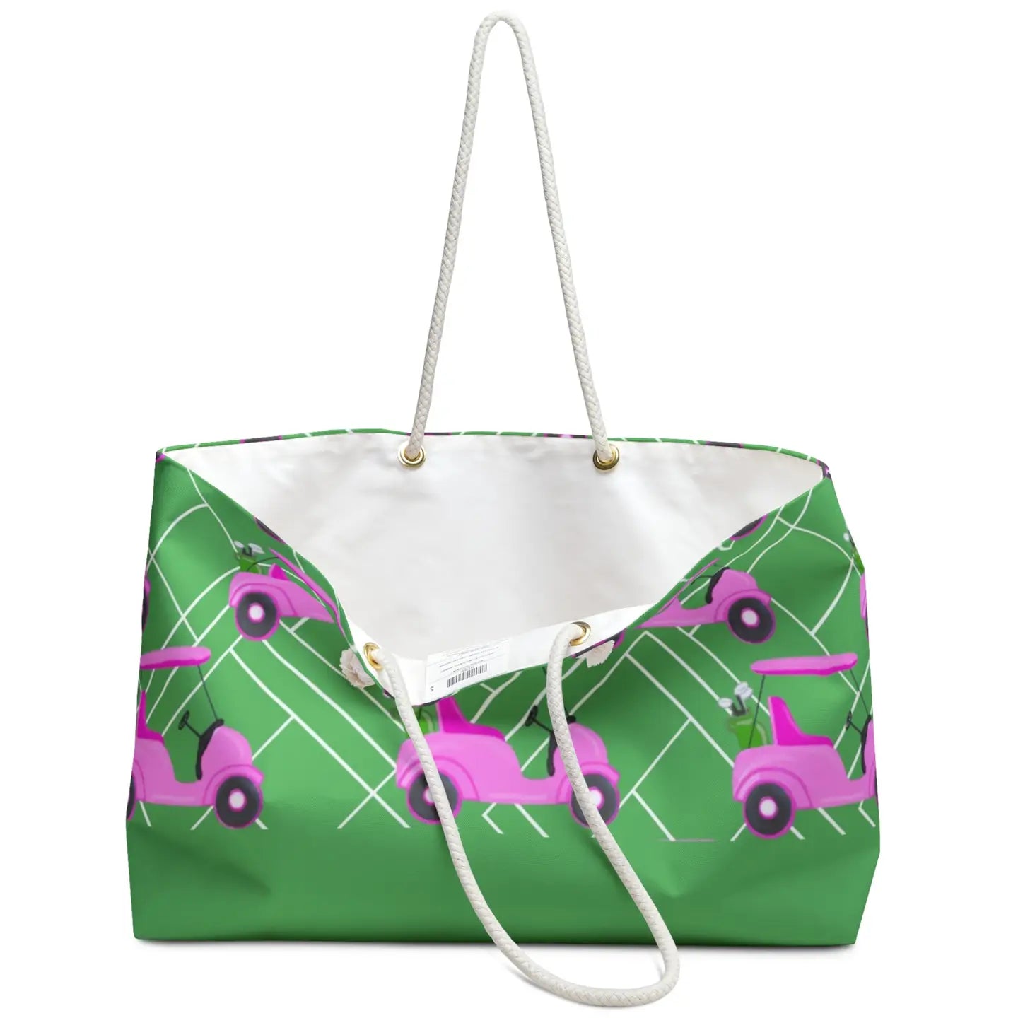 Pink and Green Golf Carts Weekender Tote Bag